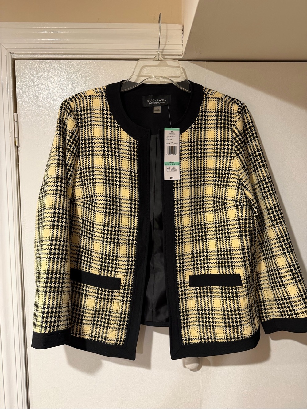 Evan Picone Yellow and Black Plaid Open-Front Jacket